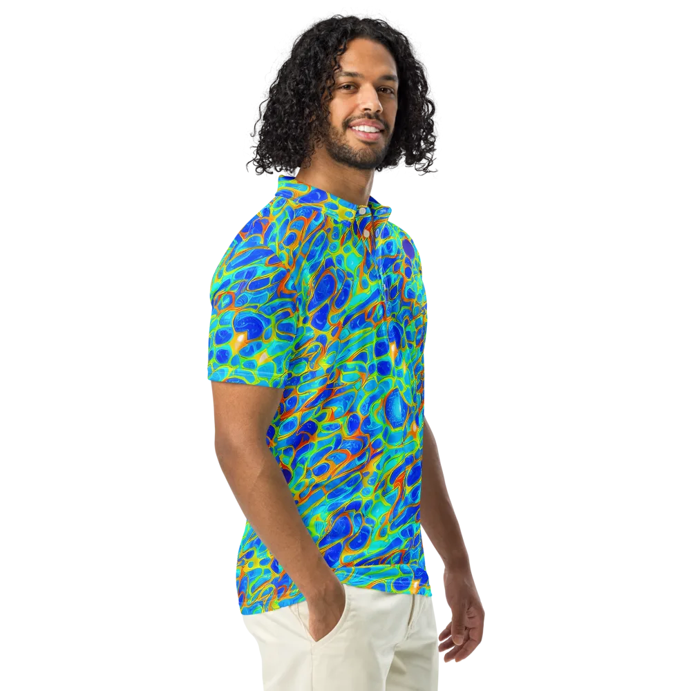 Blue Fireflow on Men's Slim Fit Polo Shirt — Right Front