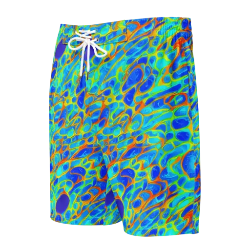 Blue Fireflow on a Men's Board Shorts