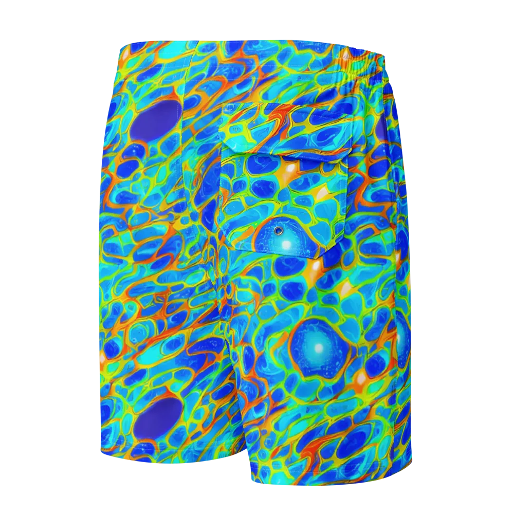 Blue Fireflow on Men's Board Shorts — Back