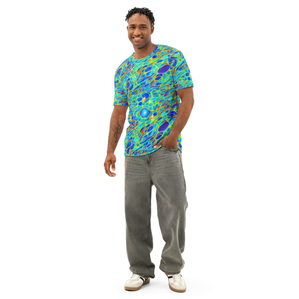 Blue Fireflow on Men's Cotton Crew Neck T-Shirt — Front