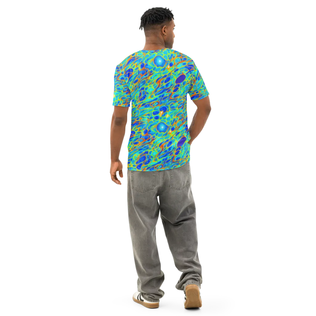 Blue Fireflow on Men's Cotton Crew Neck T-Shirt — Back