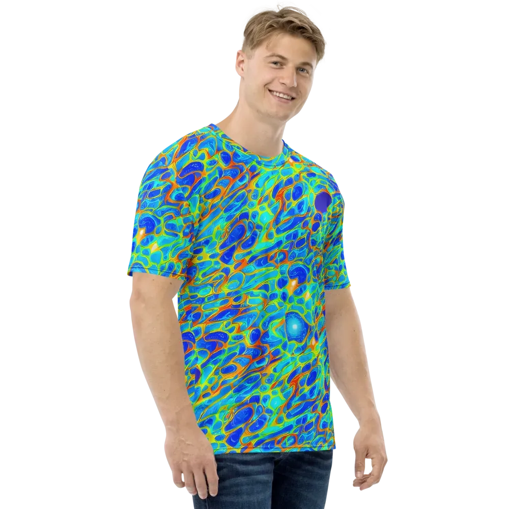 Blue Fireflow on Men's Crew Neck T-Shirt — Right