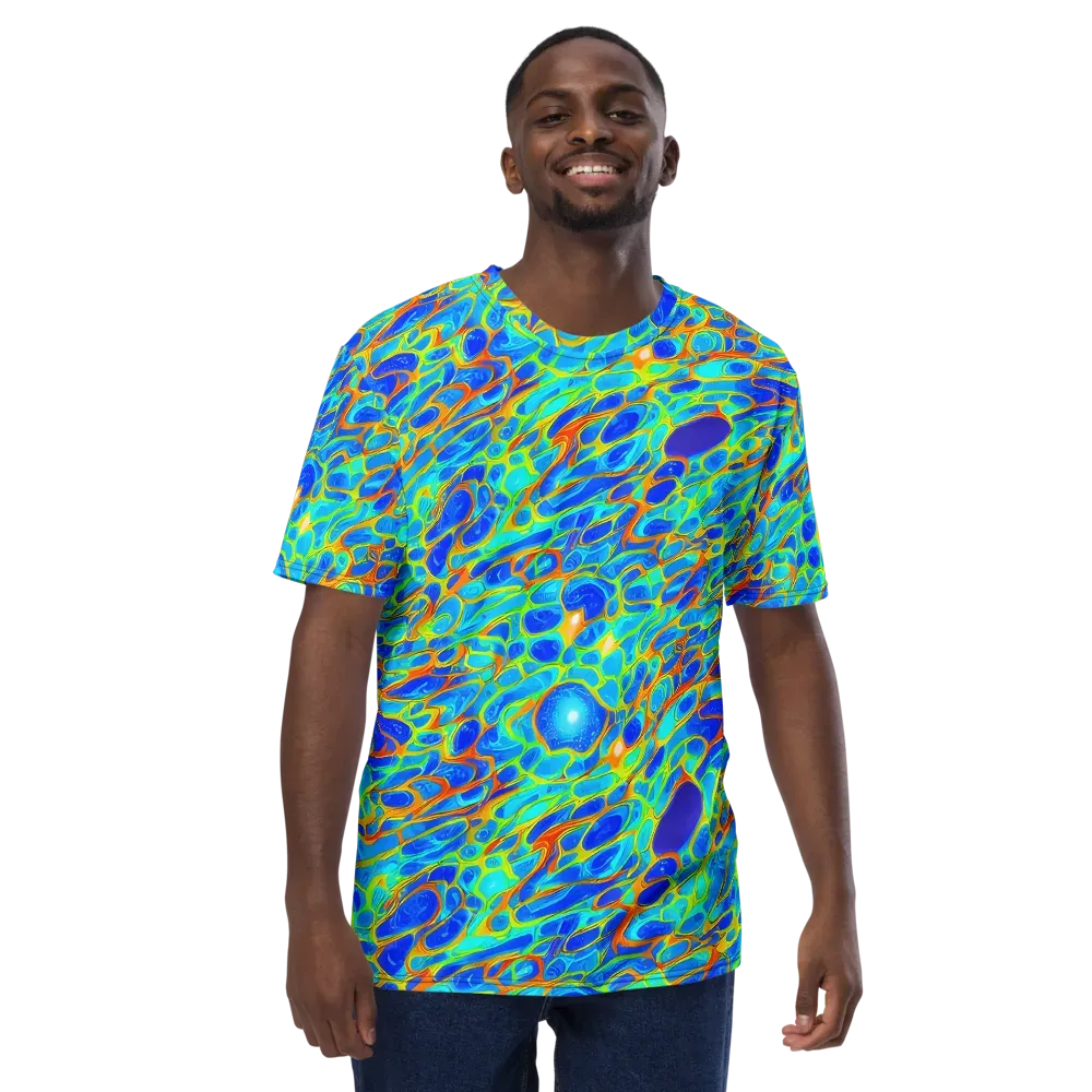 Blue Fireflow on Men's Crew Neck T-Shirt — Front