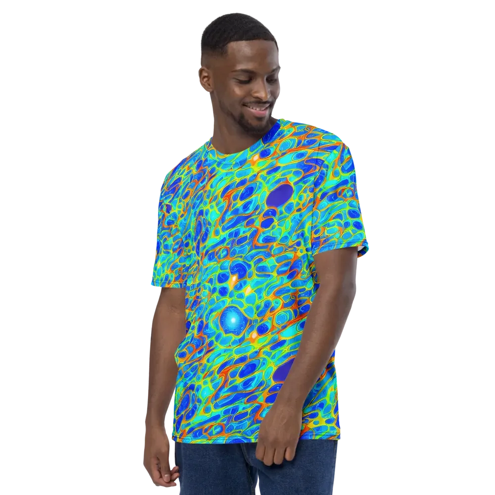 Blue Fireflow on Men's Crew Neck T-Shirt — Left