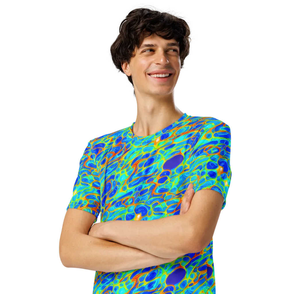 Blue Fireflow on Men's Crew Neck T-Shirt — Left Front