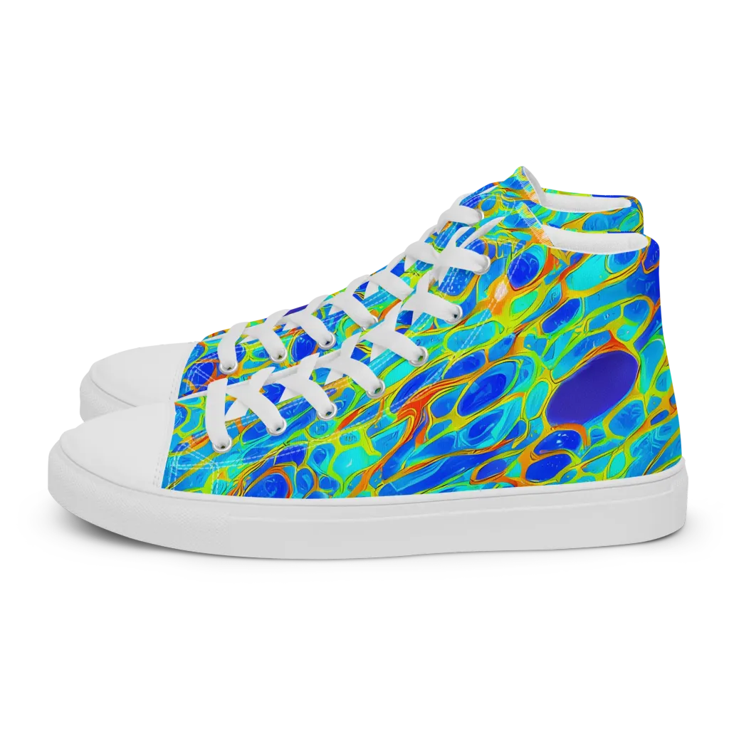 Blue Fireflow on Men's High Top Canvas Shoes — Left