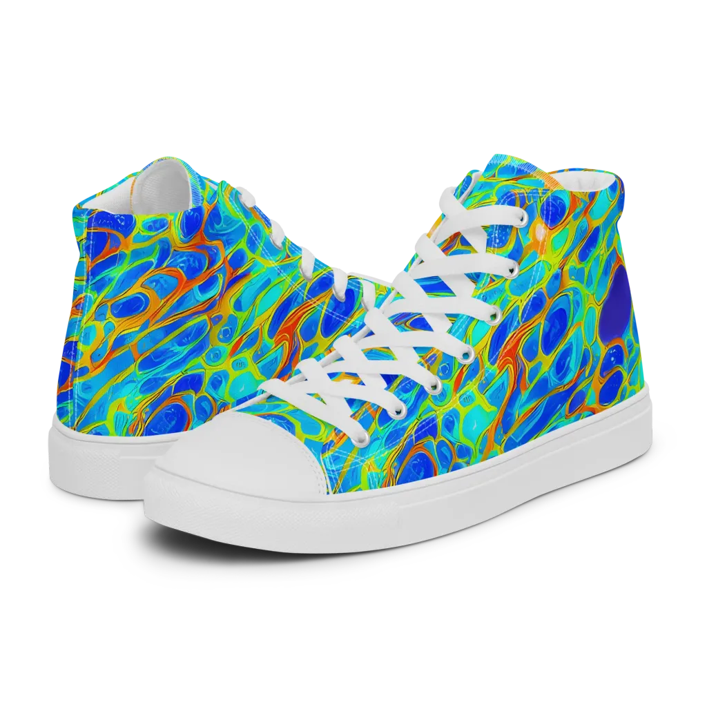 Blue Fireflow on Men's High Top Canvas Shoes — Left