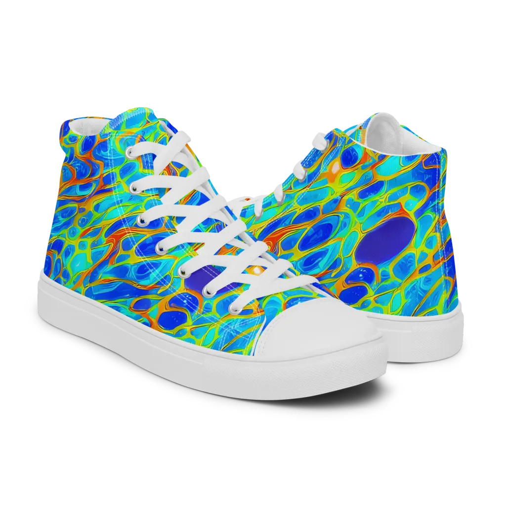 Blue Fireflow on Men's High Top Canvas Shoes — Right
