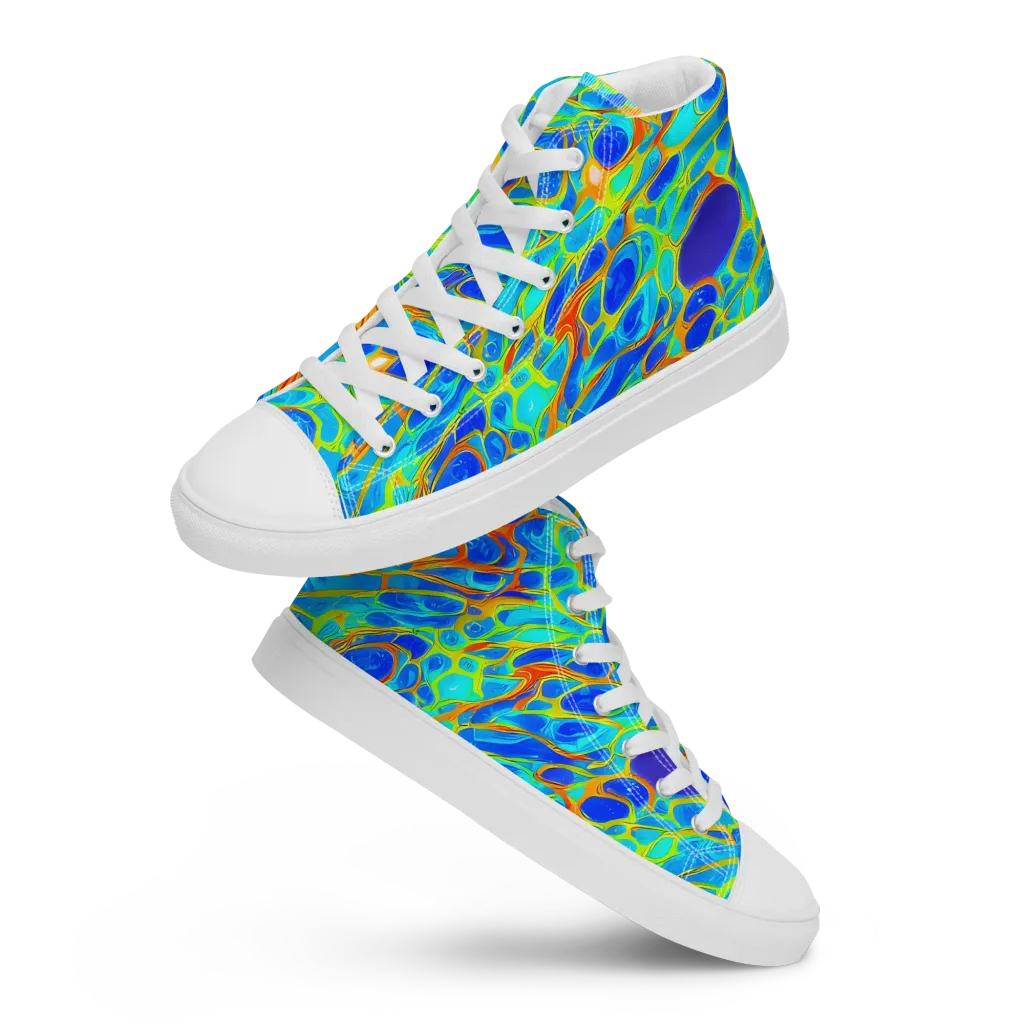 Blue Fireflow on Men's High Top Canvas Shoes — Front