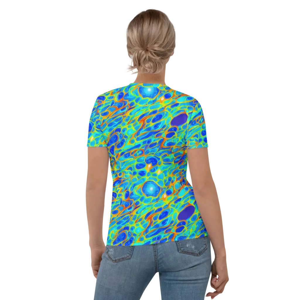 Blue Fireflow on Women's Crew Neck T-Shirt — Back