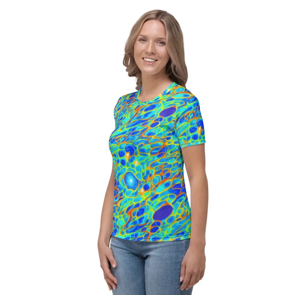 Blue Fireflow on Women's Crew Neck T-Shirt — Left