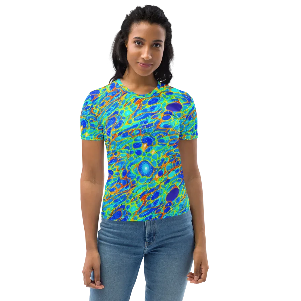 Blue Fireflow on Women's Crew Neck T-Shirt — Front