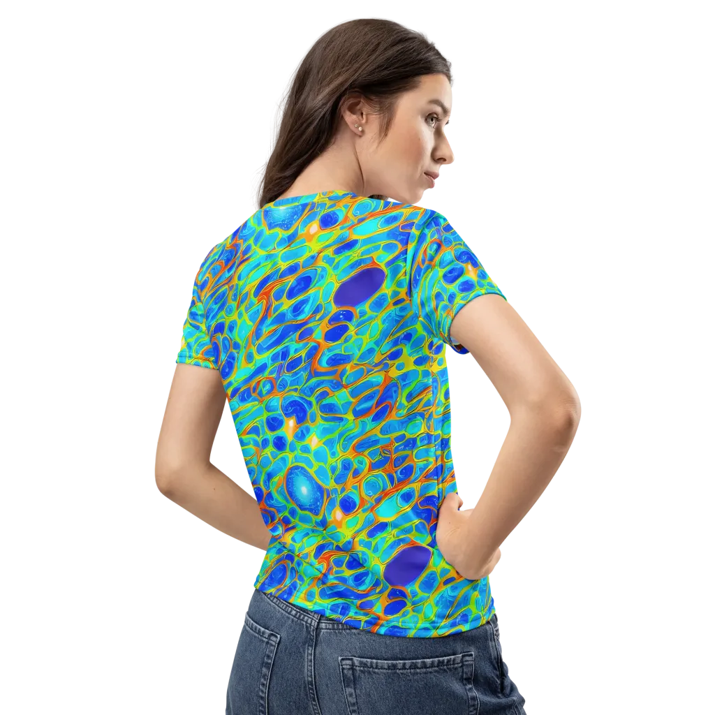 Blue Fireflow on Women's Crew Neck T-Shirt — Back