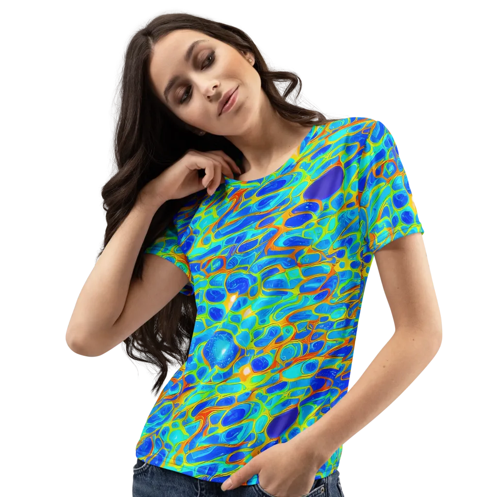 Blue Fireflow on Women's Crew Neck T-Shirt — Left Front