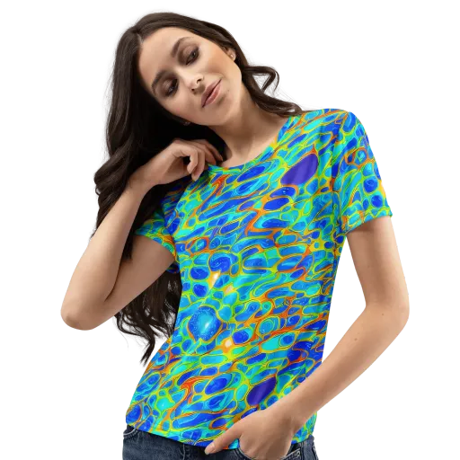 Blue Fireflow on a Women's Crew Neck T-Shirt