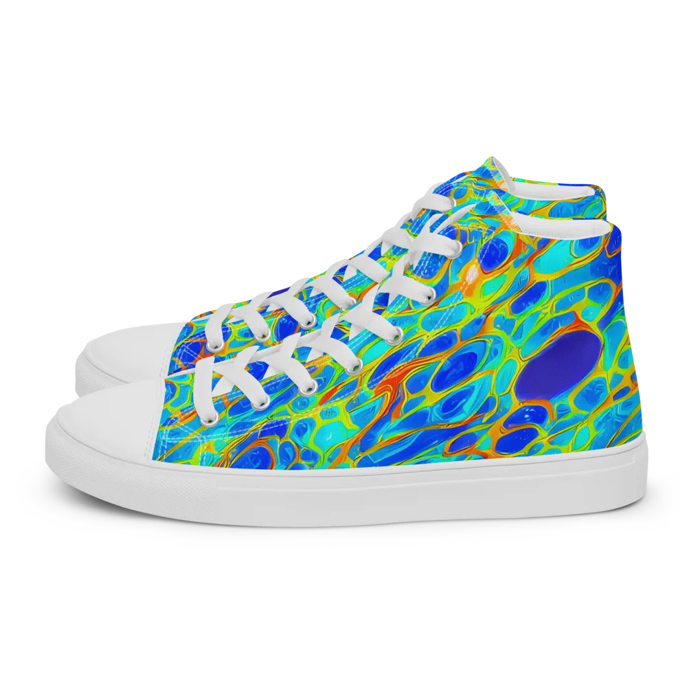 Blue Fireflow on Women's High Top Canvas Shoes — Left