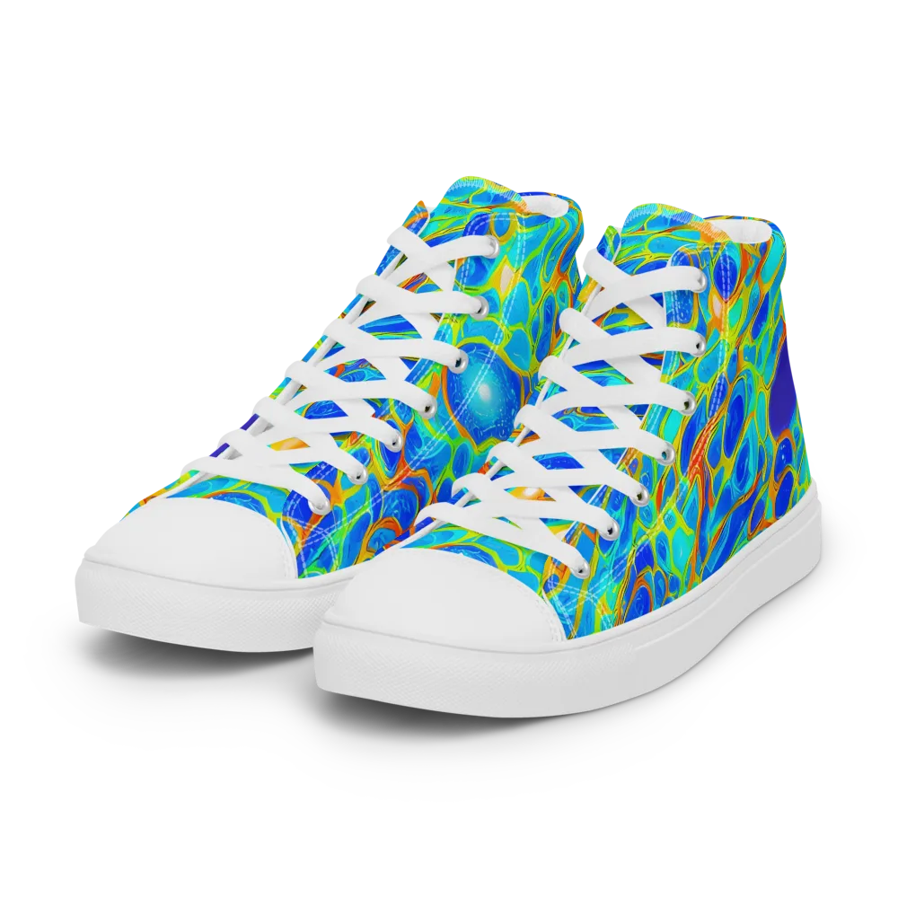 Blue Fireflow on Women's High Top Canvas Shoes — Left Front