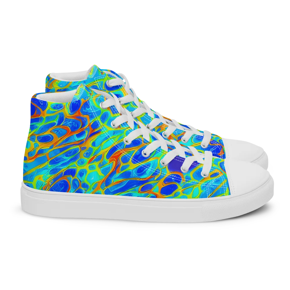 Blue Fireflow on Women's High Top Canvas Shoes — Right