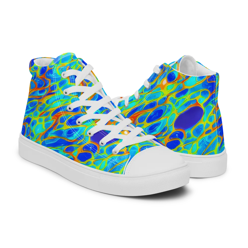 Blue Fireflow on Women's High Top Canvas Shoes — Right