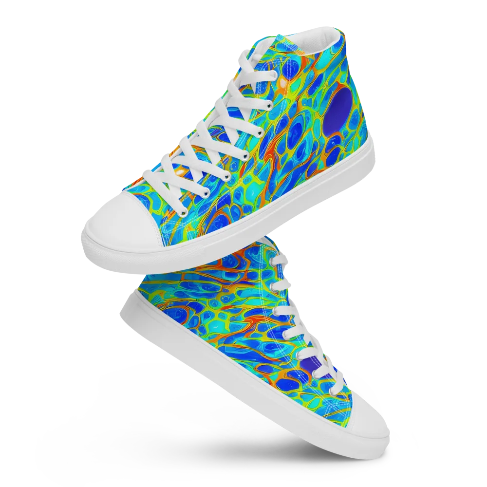 Blue Fireflow on Women's High Top Canvas Shoes — Front