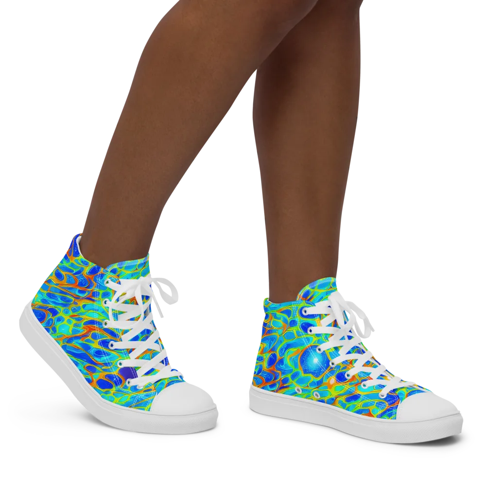 Blue Fireflow on Women's High Top Canvas Shoes — Right
