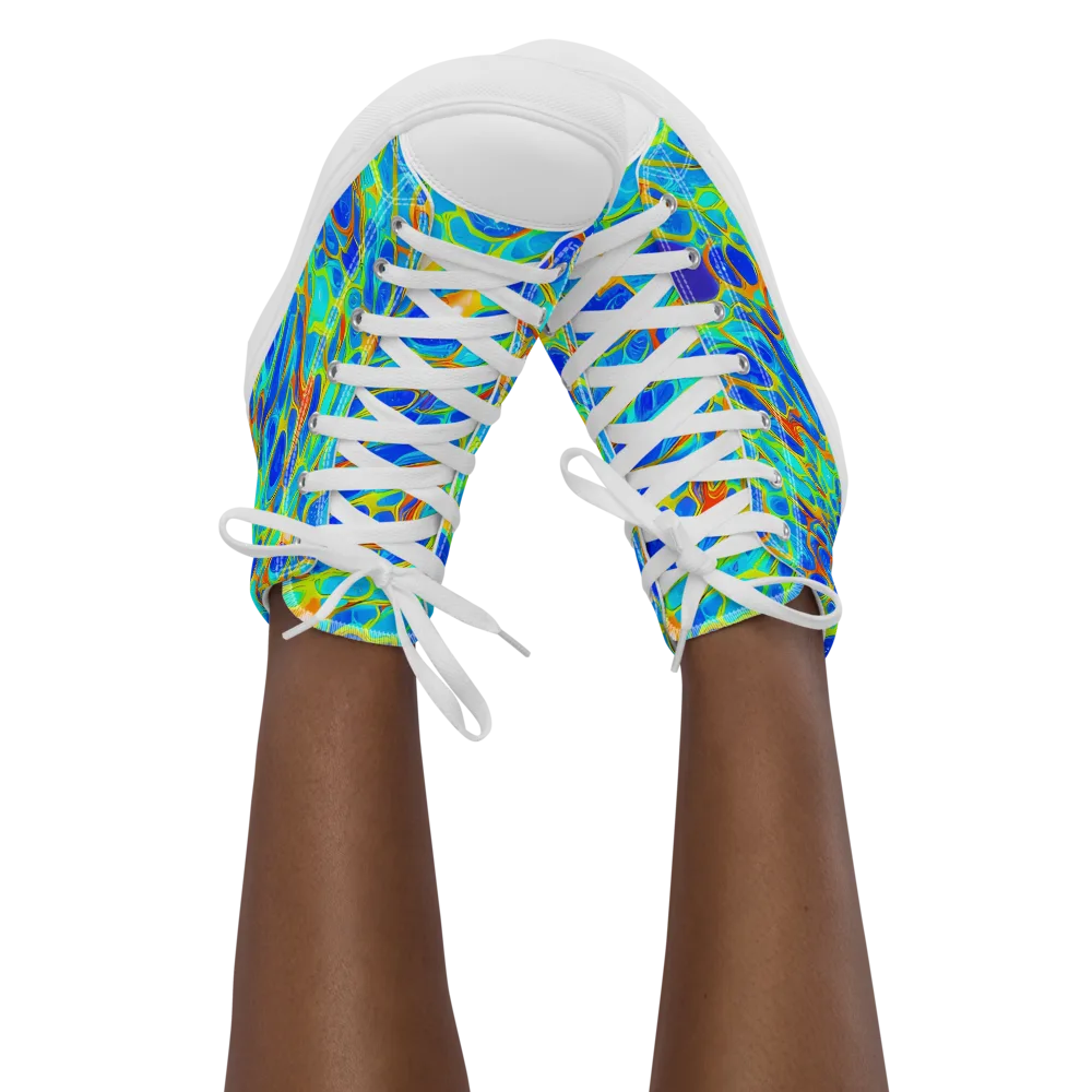 Blue Fireflow on Women's High Top Canvas Shoes — Front