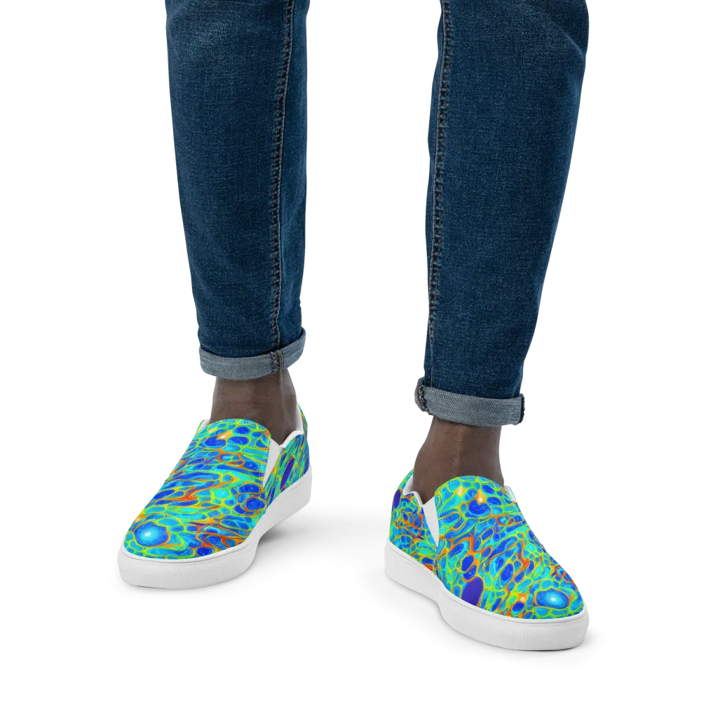 Blue Fireflow on Men's Slip-On Canvas Shoes — Front