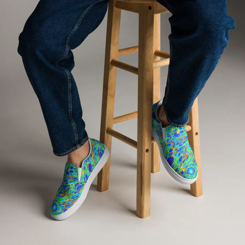 Blue Fireflow on Men's Slip-On Canvas Shoes — Front