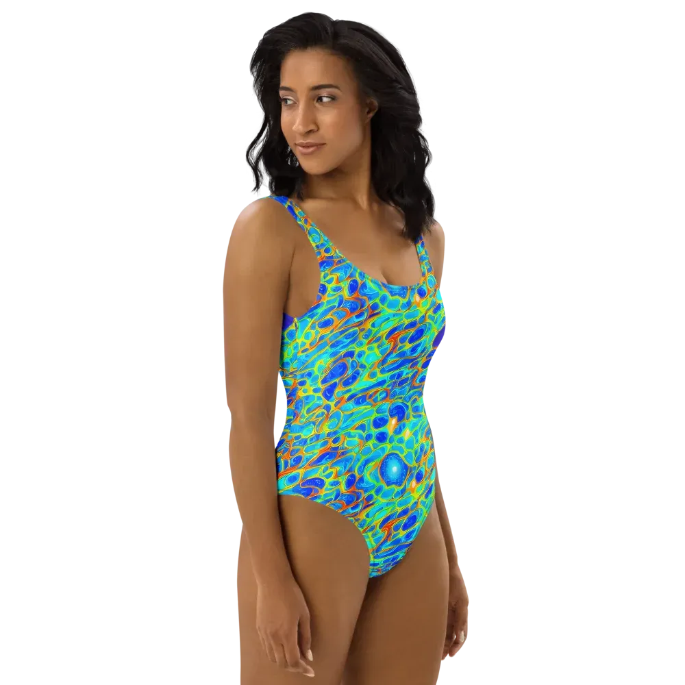 Blue Fireflow on One-Piece Swimsuit — Right