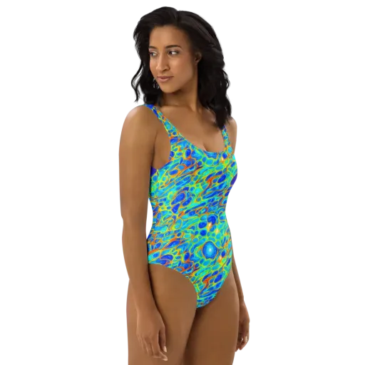 Blue Fireflow on a One-Piece Swimsuit