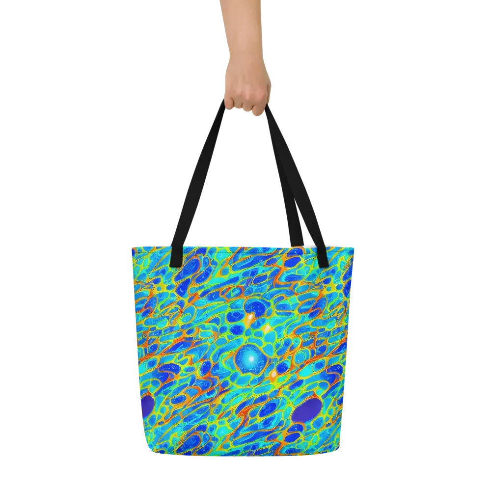 Blue Fireflow on Large Tote Bag W/ Pocket — Front