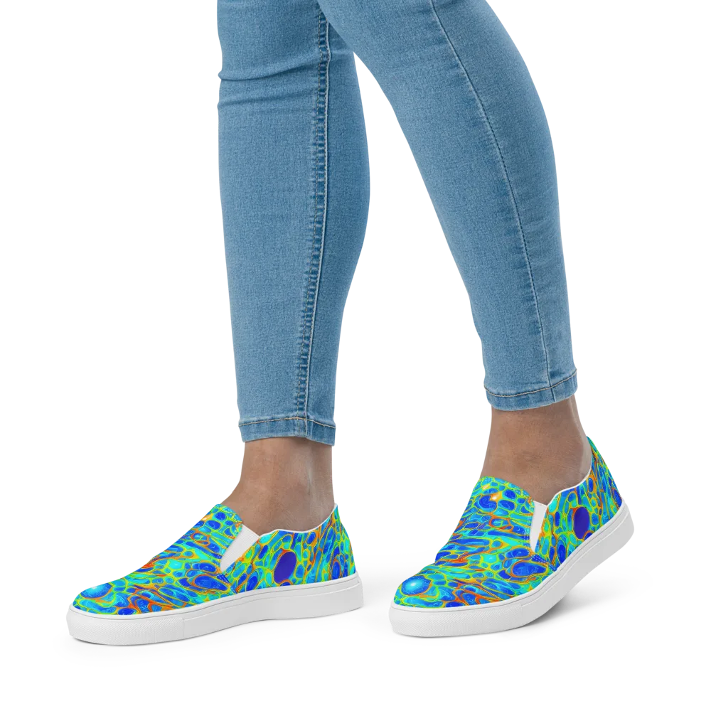 Blue Fireflow on Women's Slip-On Canvas Shoes — Front