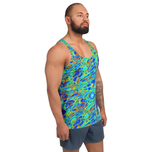 Blue Fireflow on a Men's Tank Top