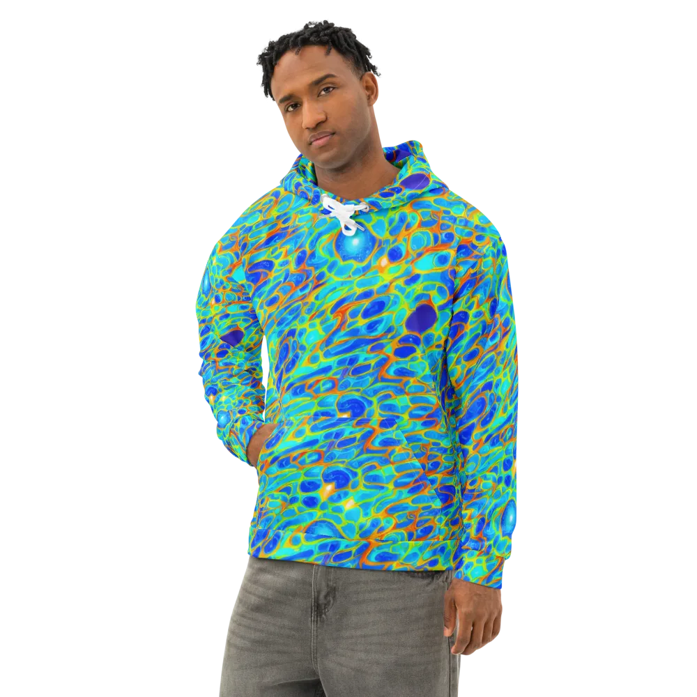 Blue Fireflow on Cotton Hoodie — Left Front