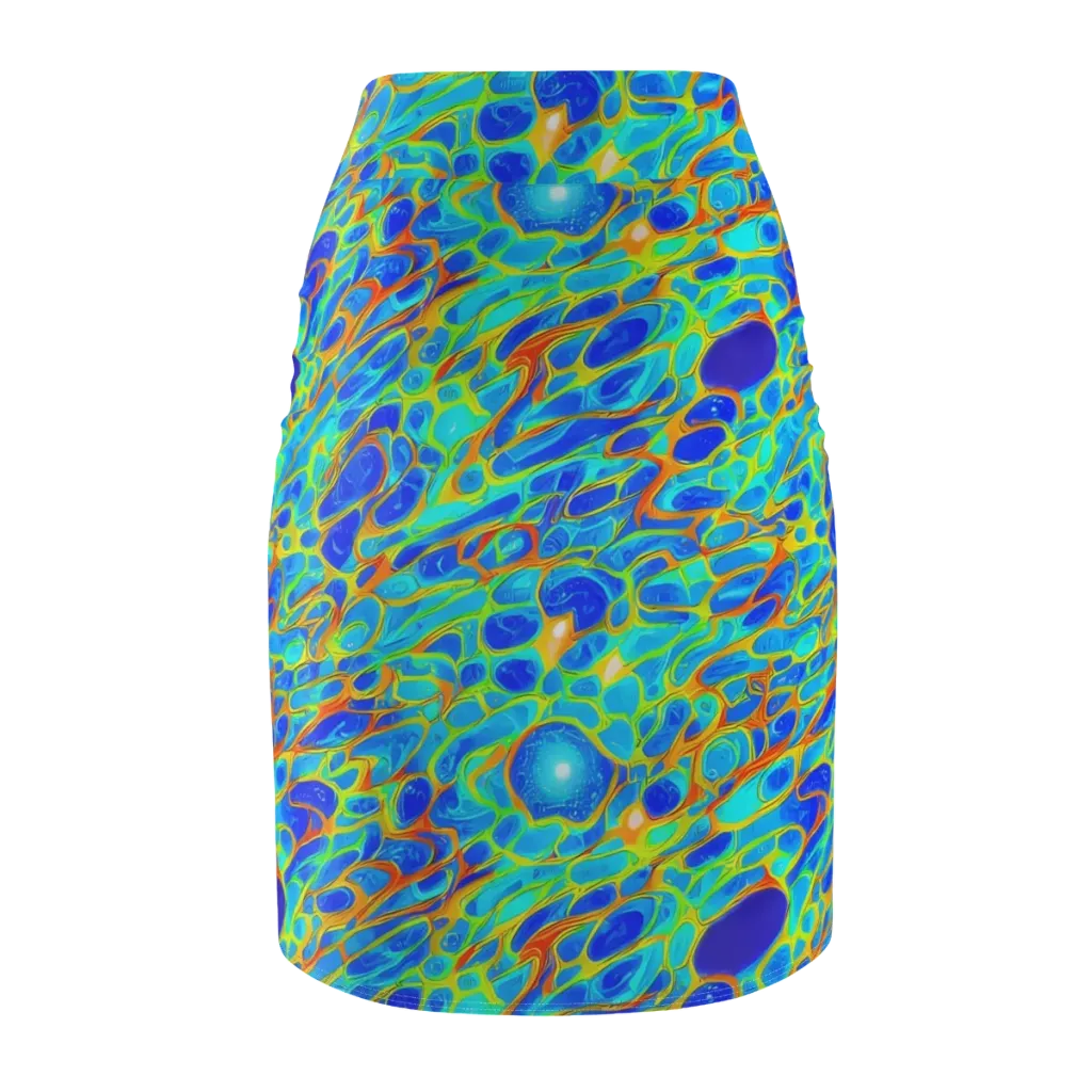 Blue Fireflow on Pencil Skirt — Back