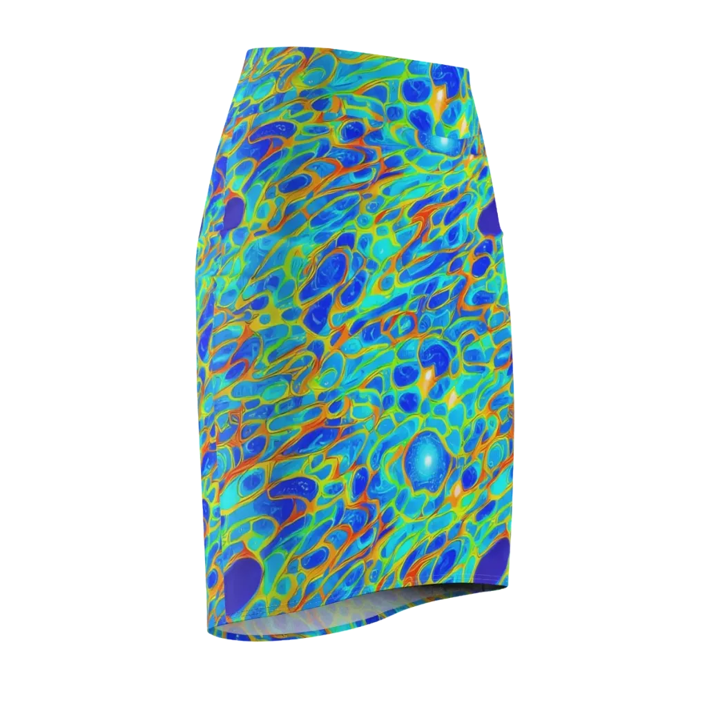 Blue Fireflow on Pencil Skirt — Front Side