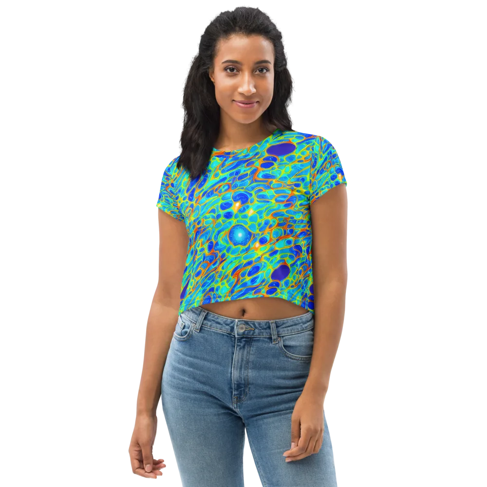 Blue Fireflow on Crop Tee — Front