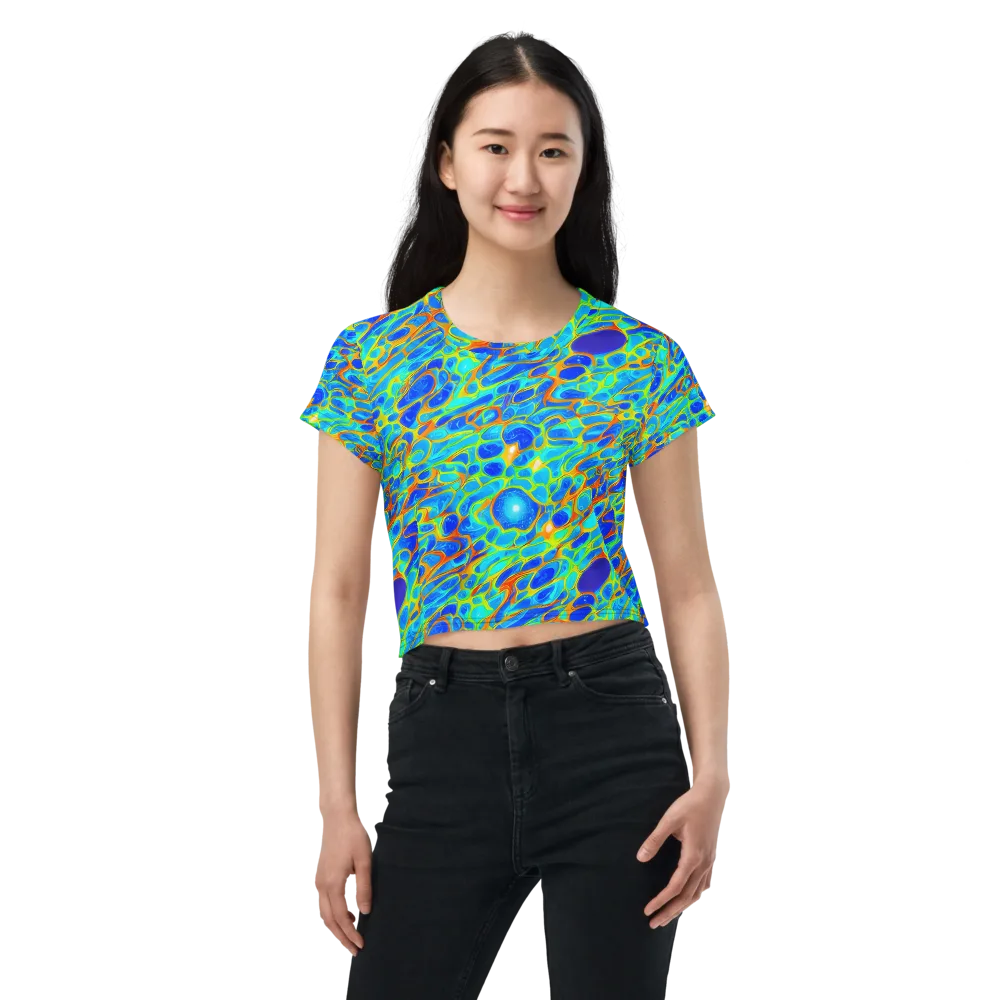 Blue Fireflow on Crop Tee — Front