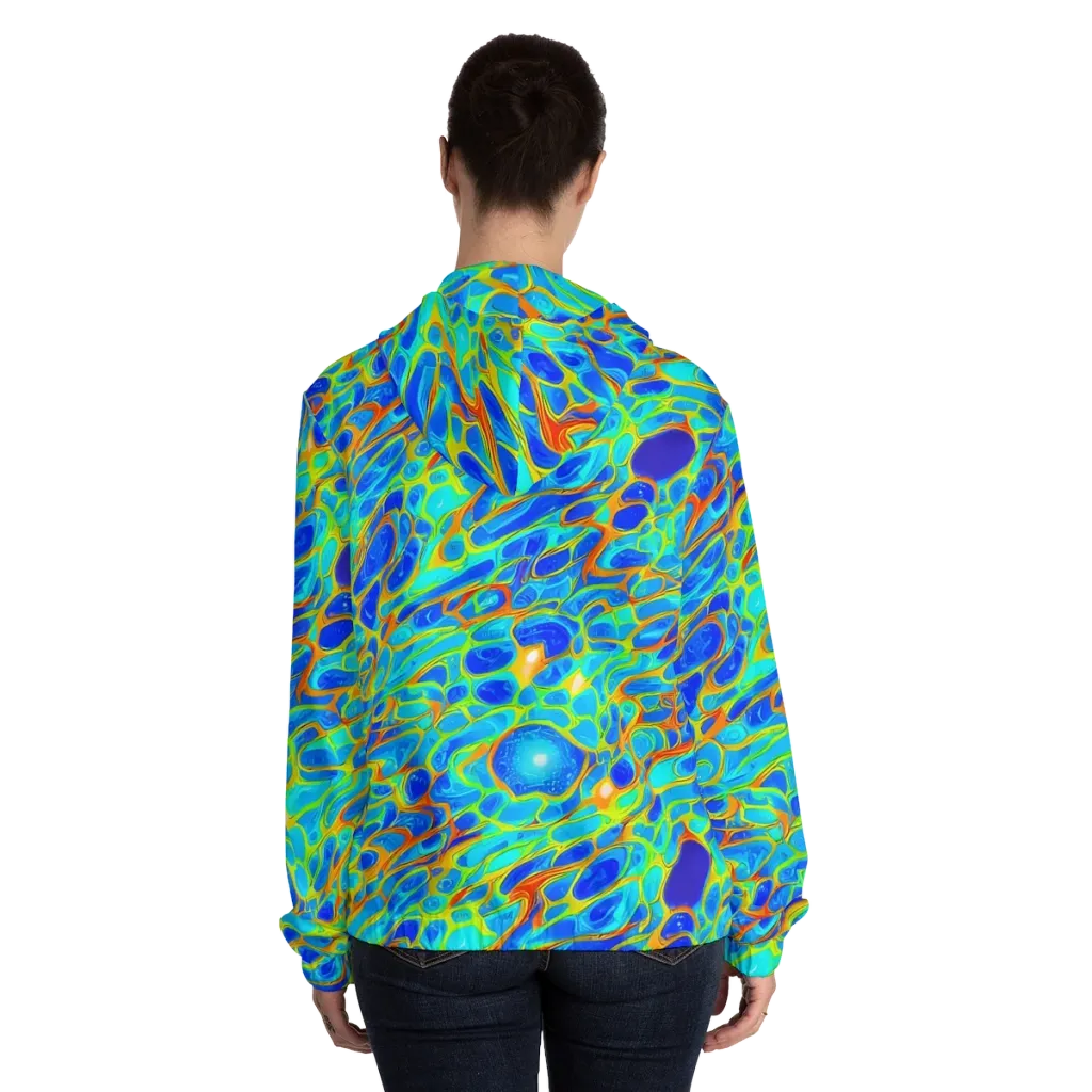 Blue Fireflow on Women's Full-Zip Hoodie — Back On Person