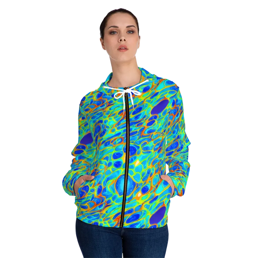 Blue Fireflow on Women's Full-Zip Hoodie — Front On Person