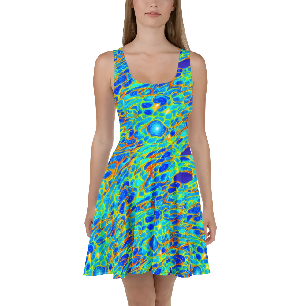 Blue Fireflow on Skater Dress — Front