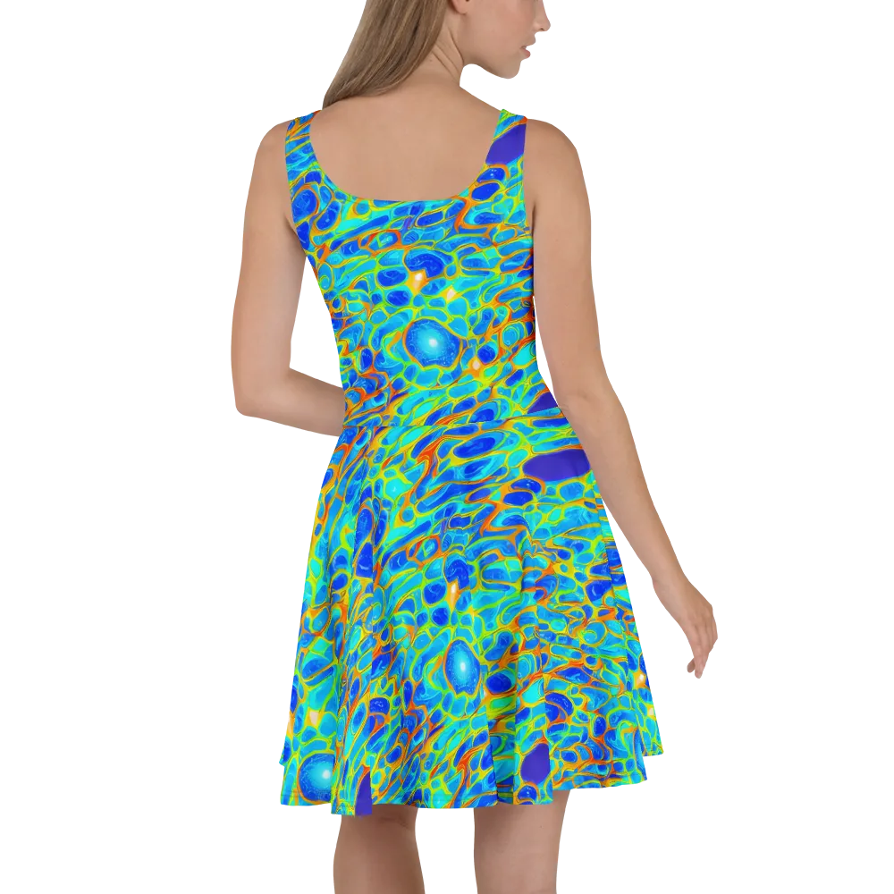 Blue Fireflow on Skater Dress — Back
