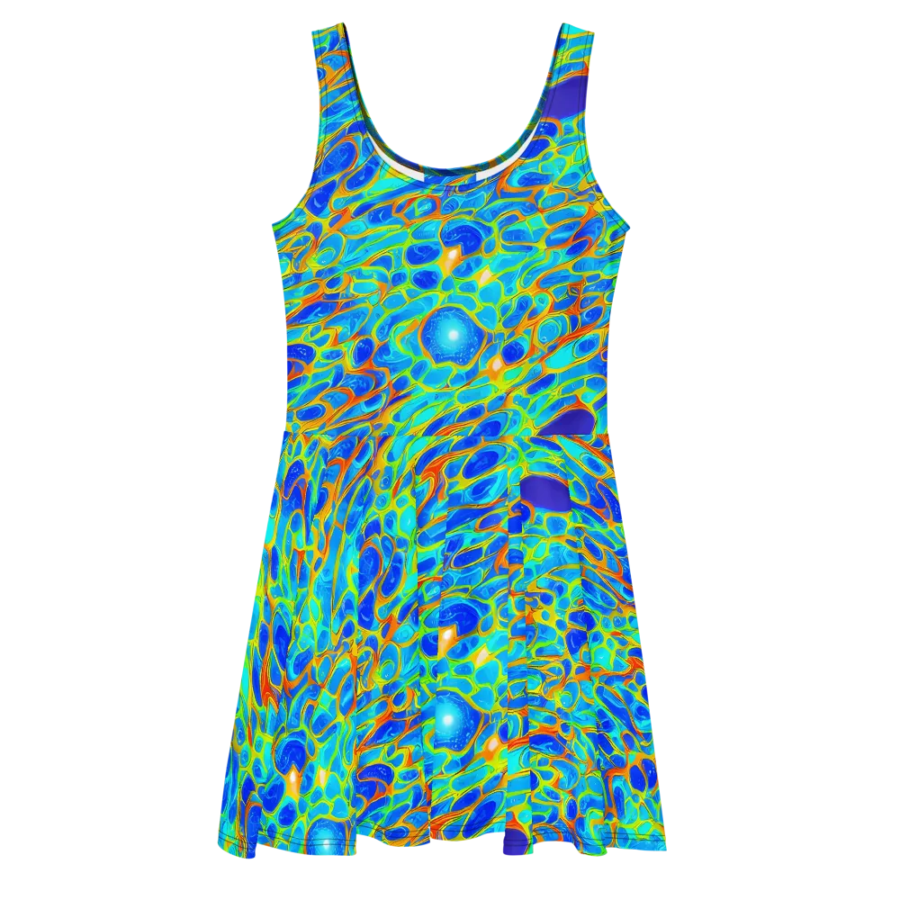 Blue Fireflow on Skater Dress — Front
