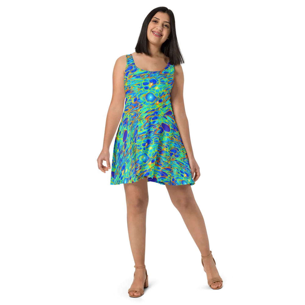 Blue Fireflow on Skater Dress — Front