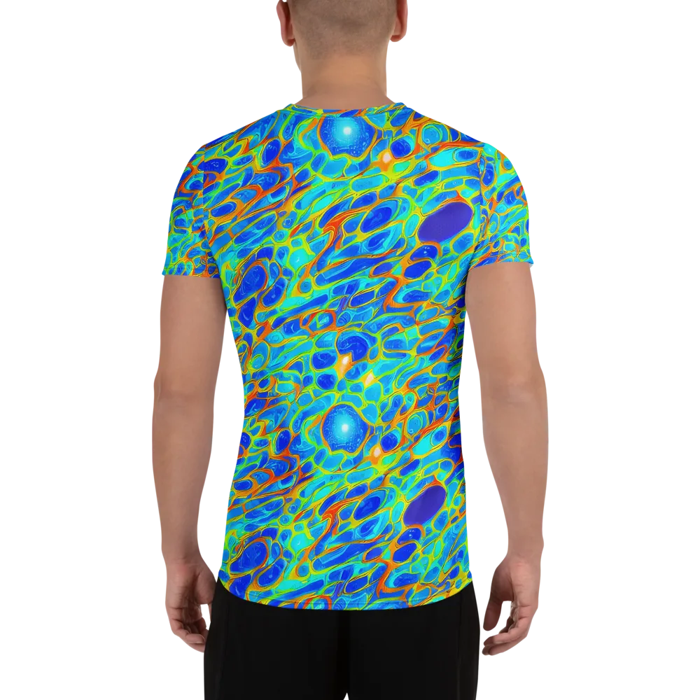 Blue Fireflow on Men's Athletic T-Shirt — Back