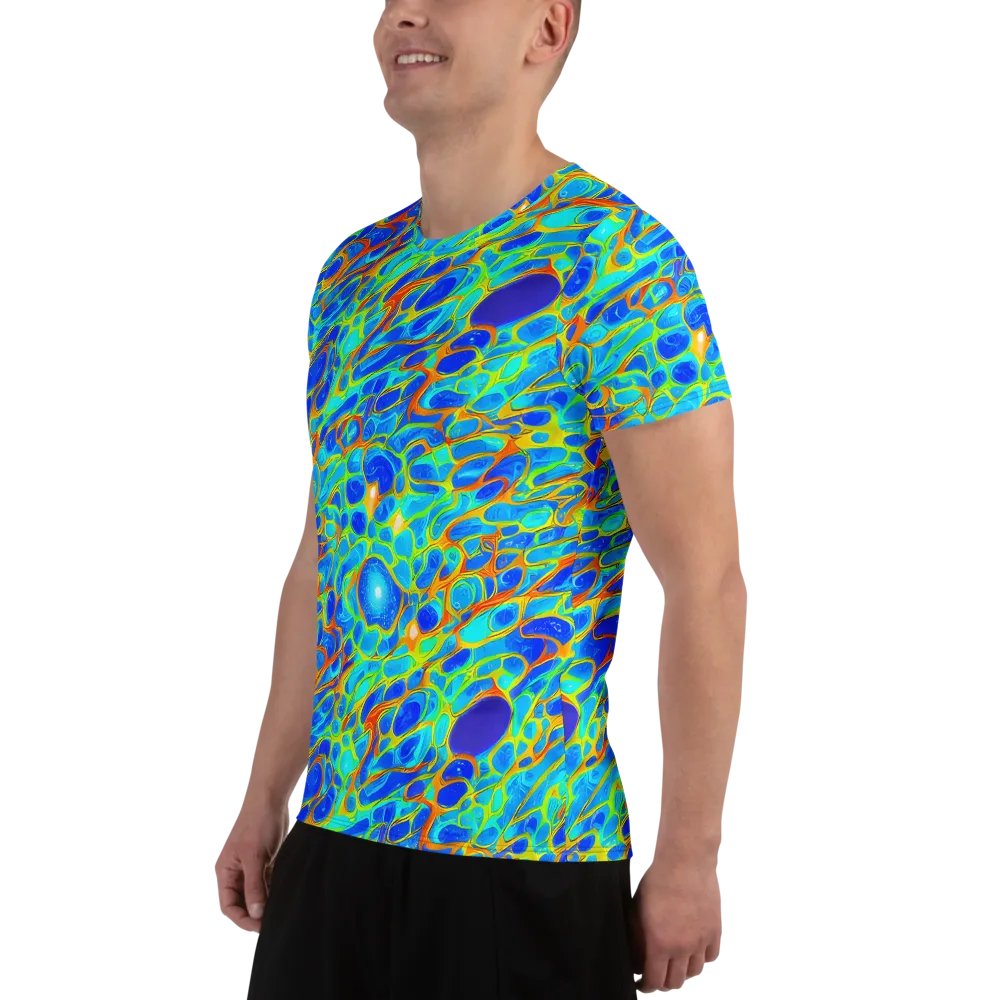 Blue Fireflow on Men's Athletic T-Shirt — Left
