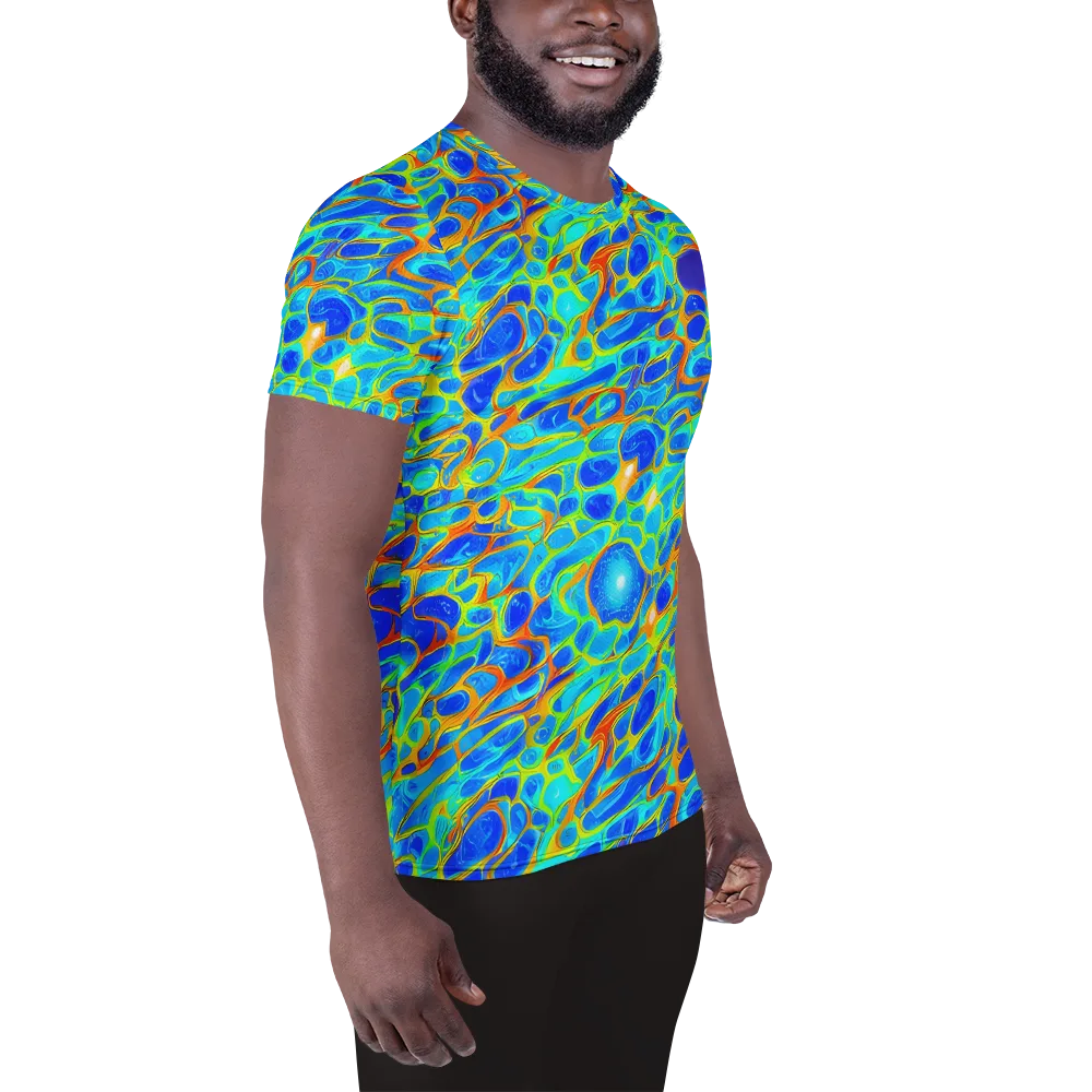 Blue Fireflow on Men's Athletic T-Shirt — Right