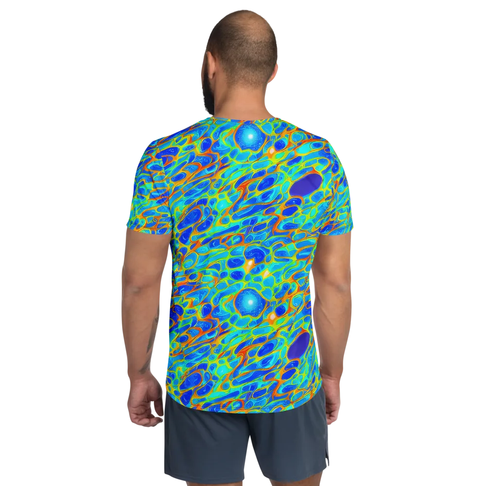 Blue Fireflow on Men's Athletic T-Shirt — Back