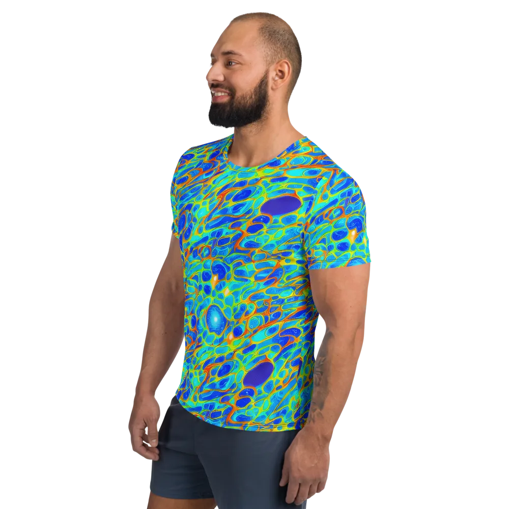 Blue Fireflow on Men's Athletic T-Shirt — Left