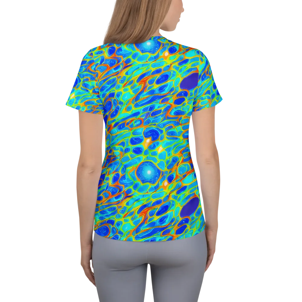 Blue Fireflow on Women's Athletic T-Shirt — Back